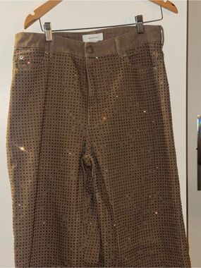 Brown rhinestones aesthetic jeans